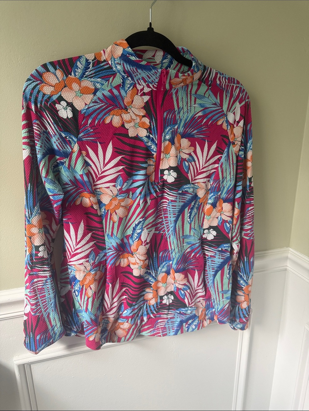 Tommy Bahama Magenta Tropical Floral Quarter-Zip Golf Pullover